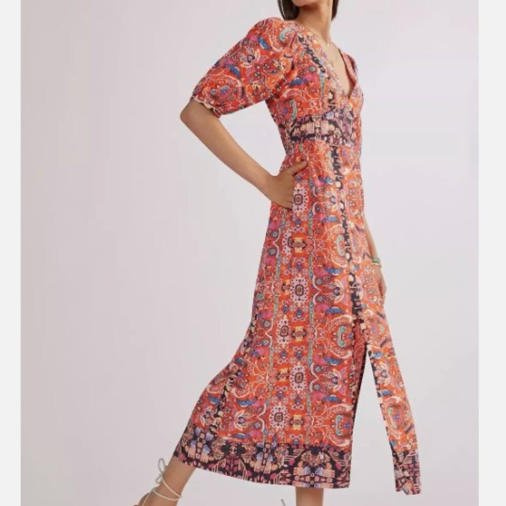 Anthropologie Floral Maxi Dress Bohemian Puff sleeve